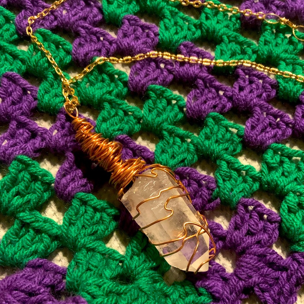 Quartz crystal new handmade copper wire wrapped pendant